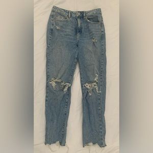Medium wash distressed mom jeans